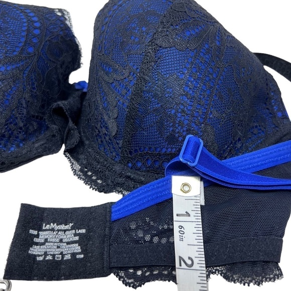 Le Mystere Isabella All Over Lace Bra Cobalt Blue Black Style 2535 Size 32E - Picture 10 of 12